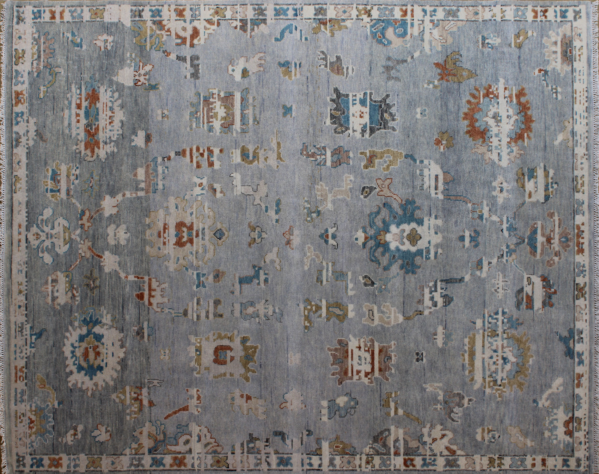 Oushak Celestine Gray Classic Wool Rug 8ft x 10ft - Handknotted Carpet Manufacturer Mirzapur